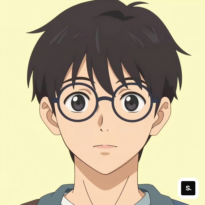戴圆框眼镜的男生，日系动漫风格
