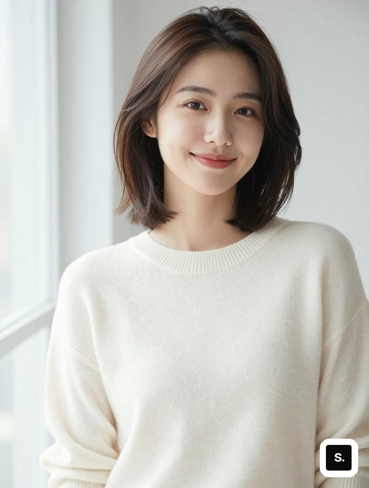 杂志风年轻女性人像，米白针织衫，窗边自然光